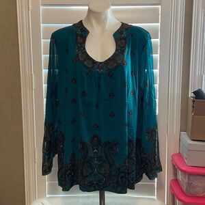 INC International Concepts Teal and Brown Paisley Tunic